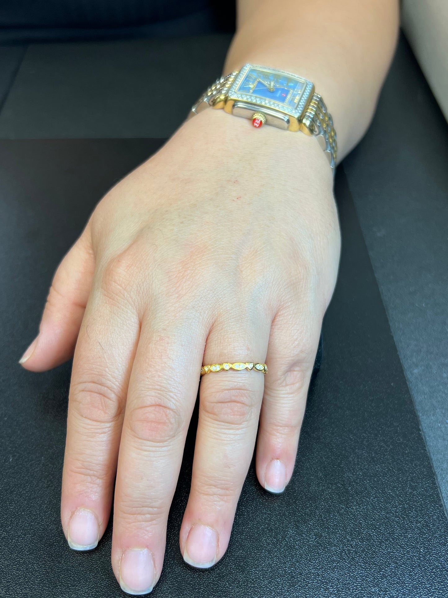 Yellow Gold over Sterling Silver Women's CZ Heart Eternity Band Stacking Ring