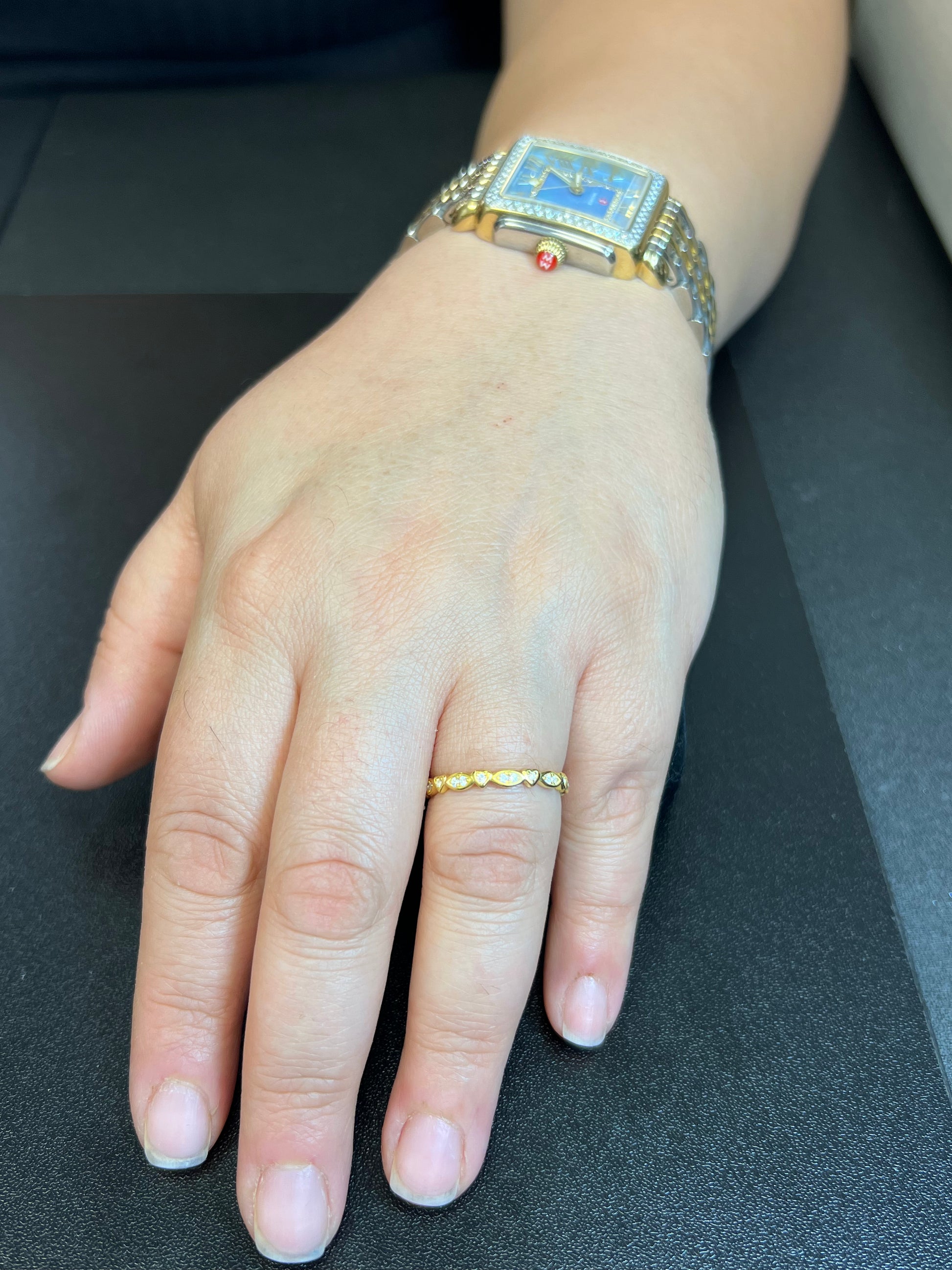 Yellow Gold over Sterling Silver Women's CZ Heart Eternity Band Stacking Ring