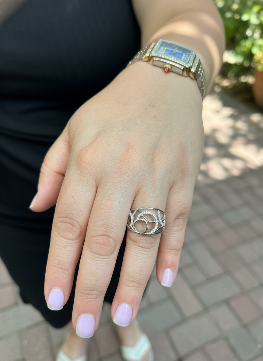 Rhodium-Plated Sterling over Sterling Silver Women's CZ Bubbles Circle Ring