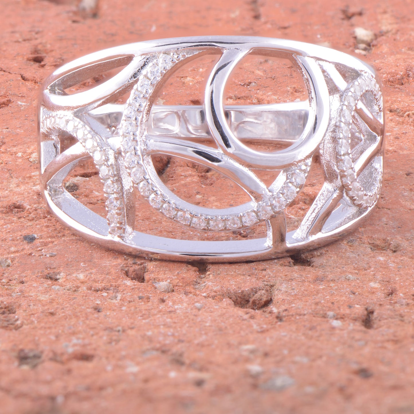 Rhodium Over Sterling Silver Womens Cz Bubbles Circle Ring