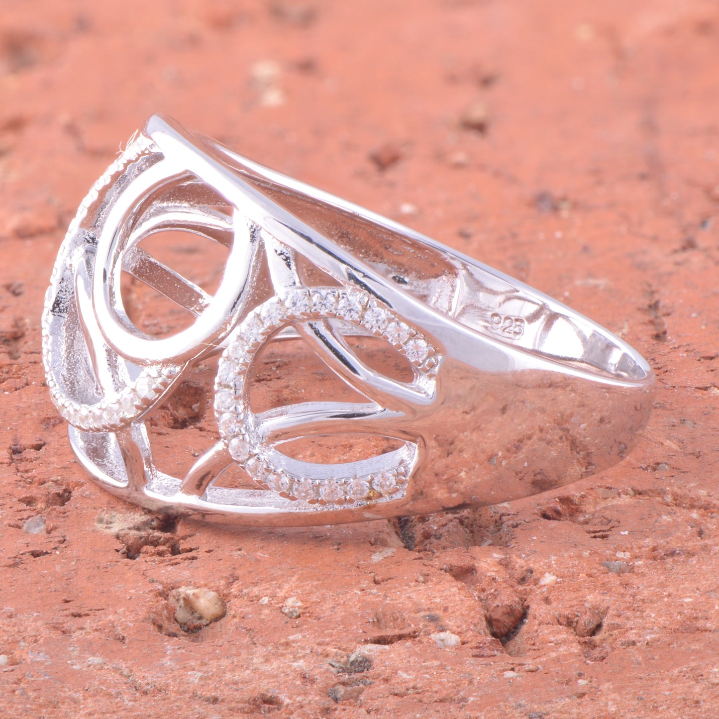 Rhodium Over Sterling Silver Womens Cz Bubbles Circle Ring