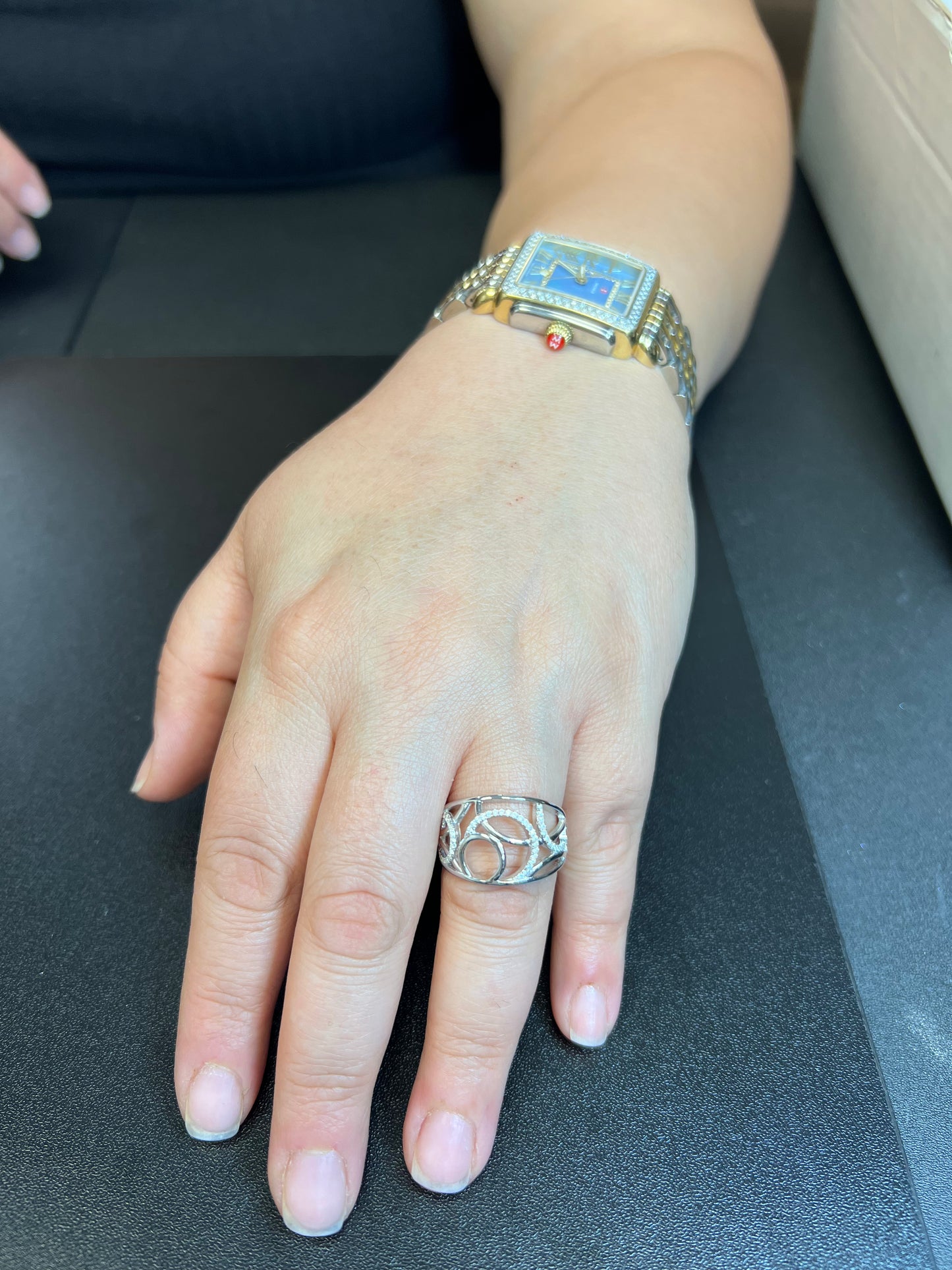 Rhodium-Plated Sterling over Sterling Silver Women's CZ Bubbles Circle Ring