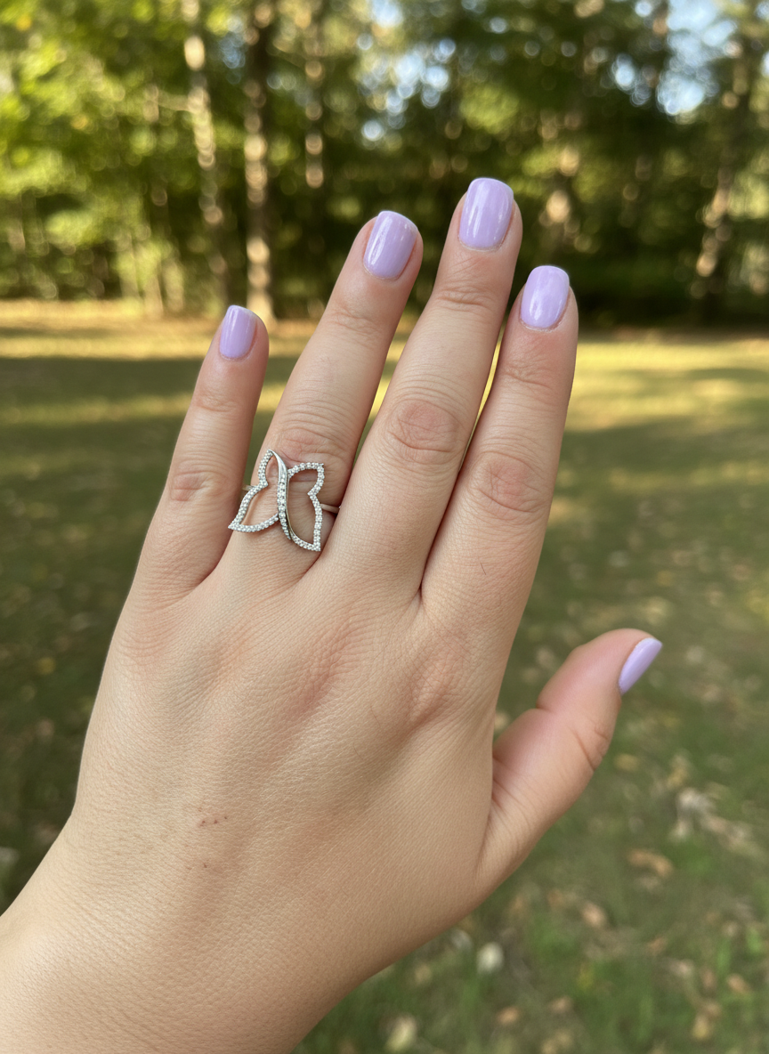 Sterling Silver Simulated Diamond Butterfly Ring | SilverCloseOut