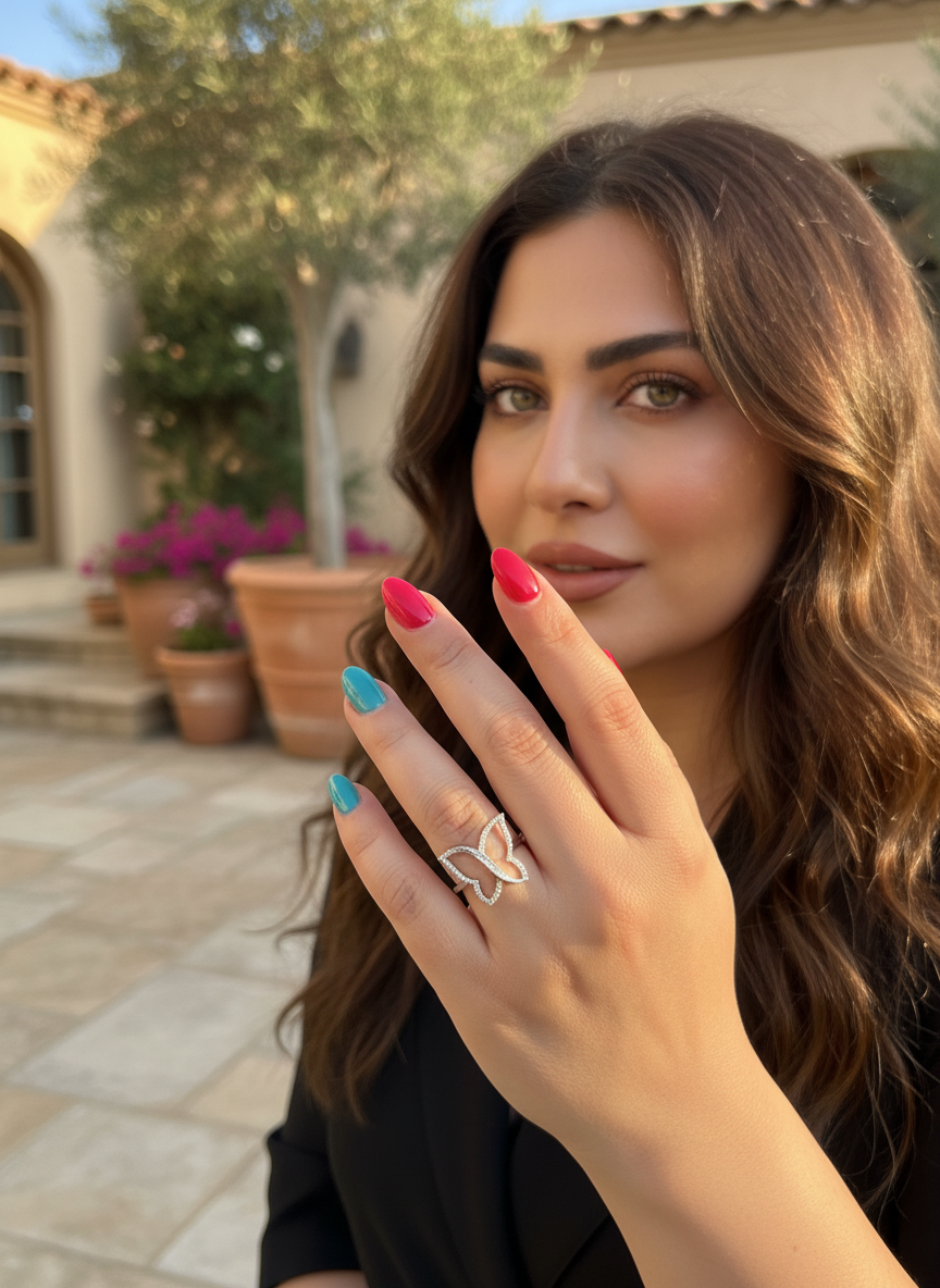 Sterling Silver Simulated Diamond Butterfly Ring | SilverCloseOut
