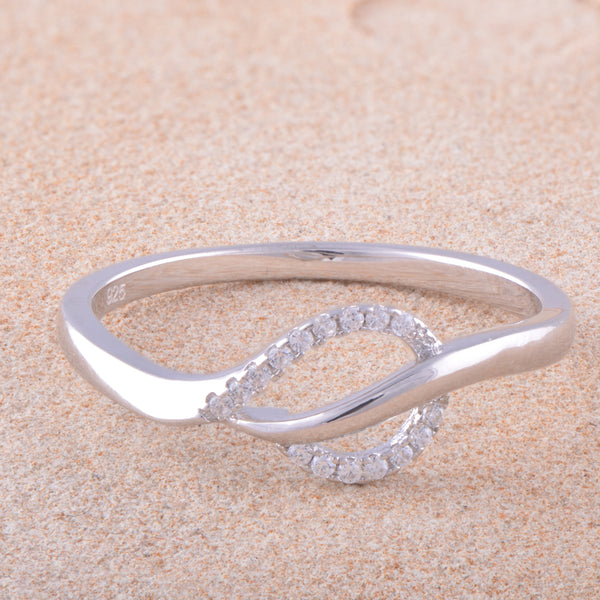 White Gold Over Sterling Silver Women's Cz Delicate Leaf Ring