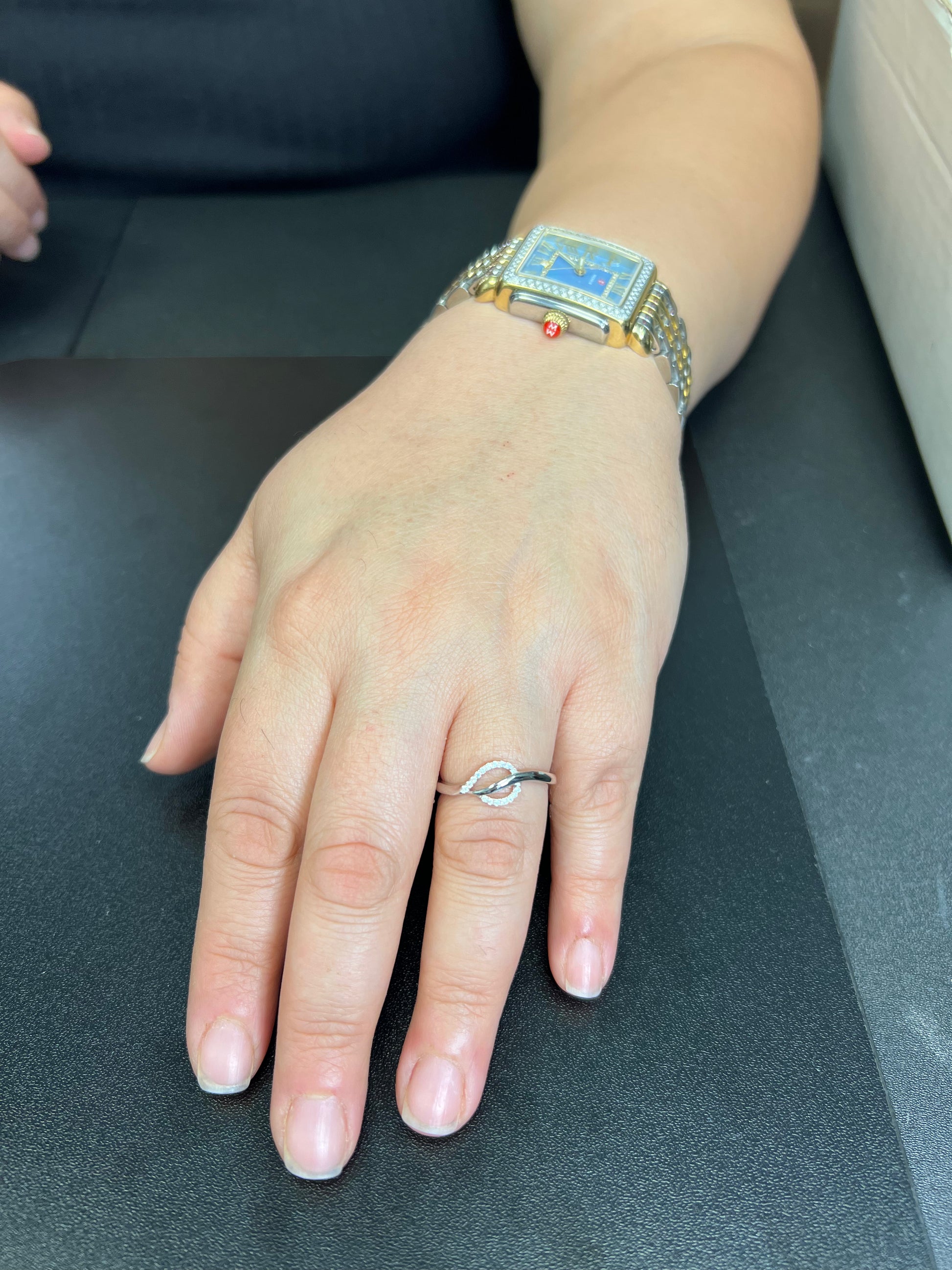 White Gold over Sterling Silver Women's CZ Delicate Leaf Ring