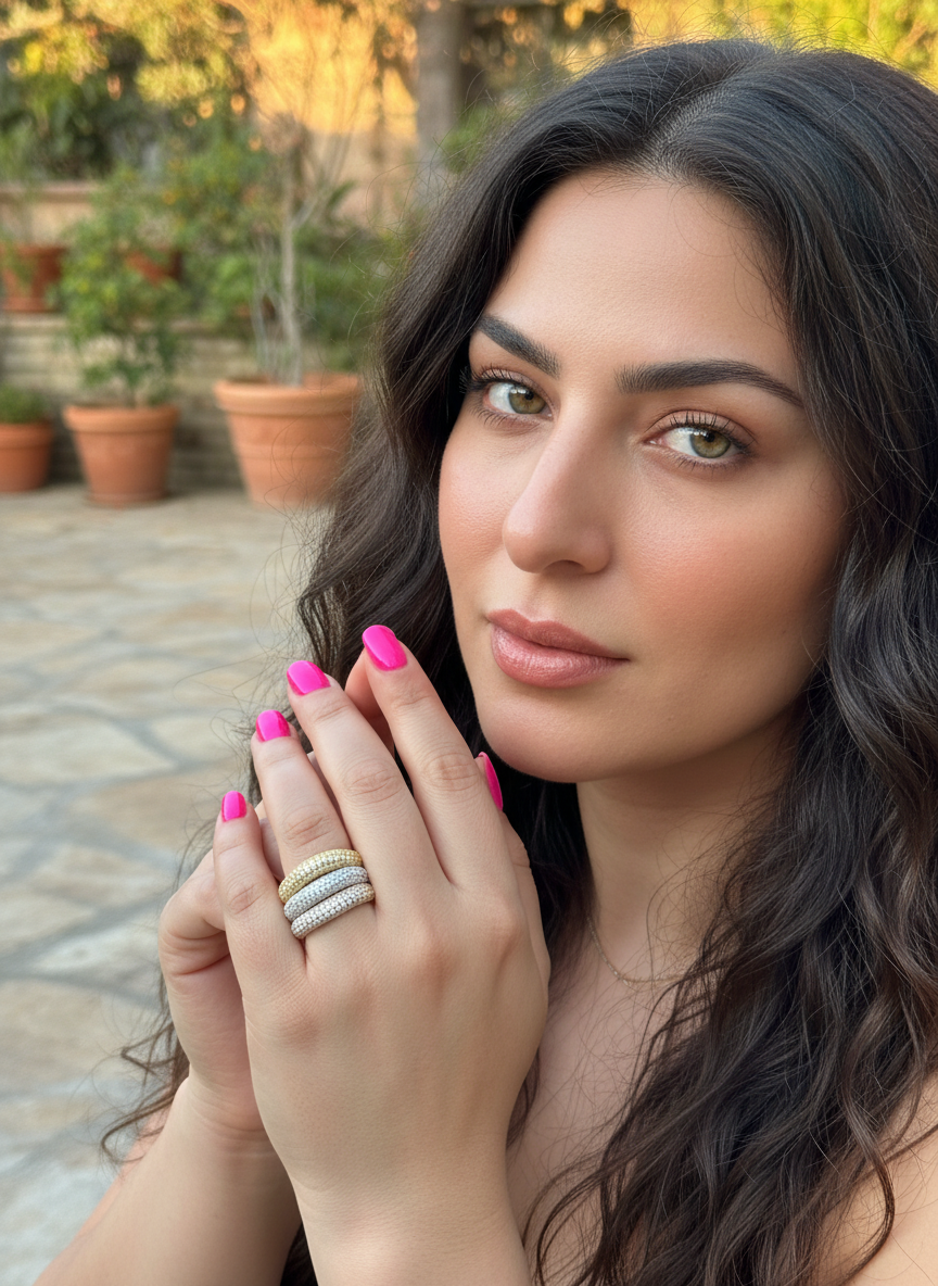 Rose Gold Gold over Sterling Silver Women's Chunky CZ Stackable Statement Ring
