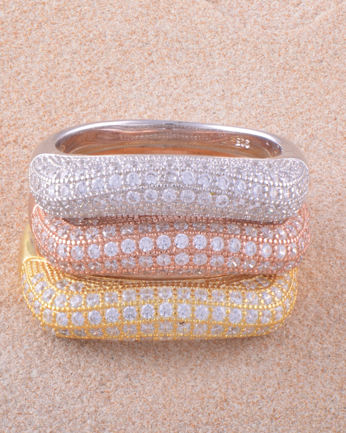 Rose Gold Gold over Sterling Silver Women's Chunky CZ Stackable Statement Ring