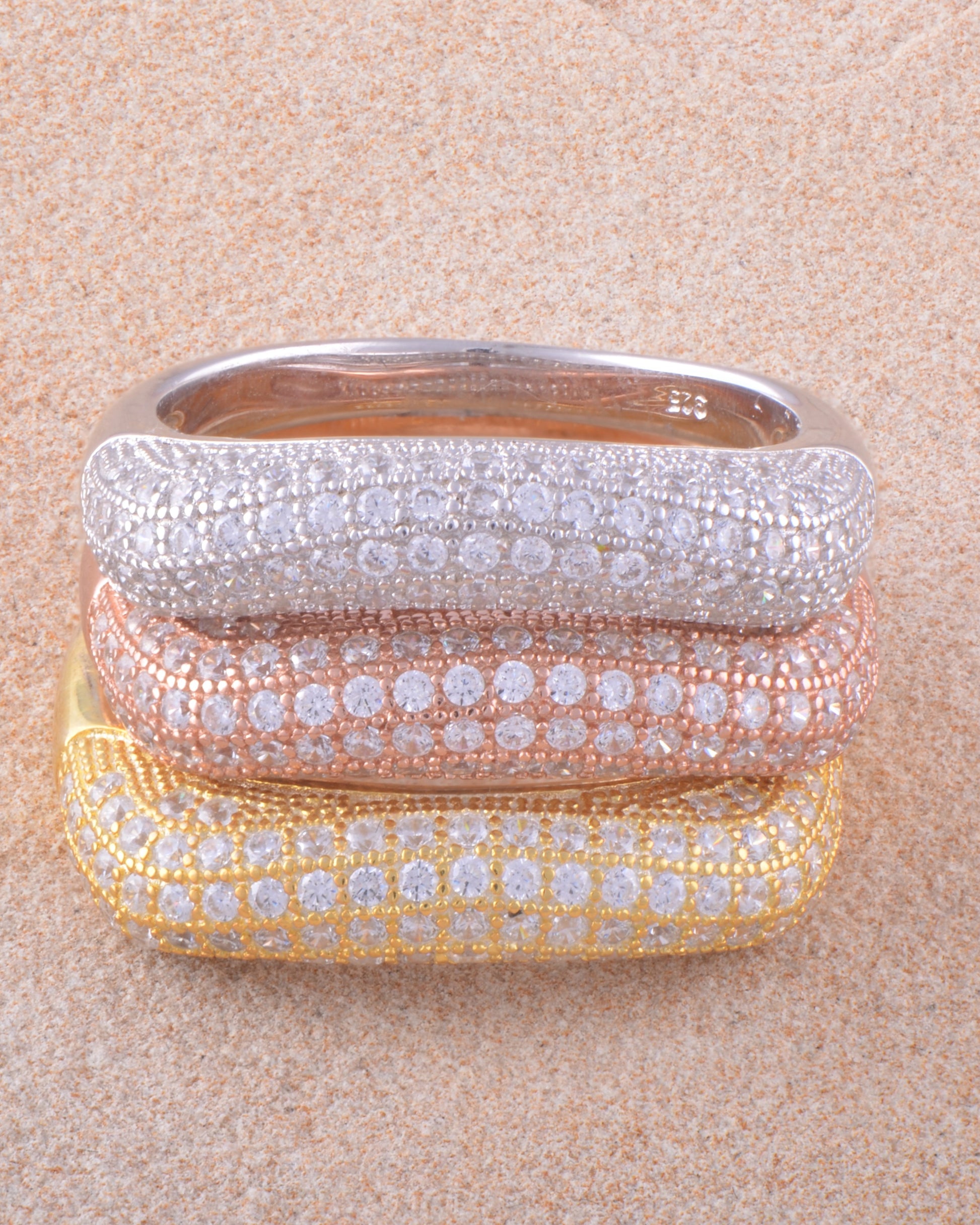 Rose Gold Gold over Sterling Silver Women's Chunky CZ Stackable Statement Ring