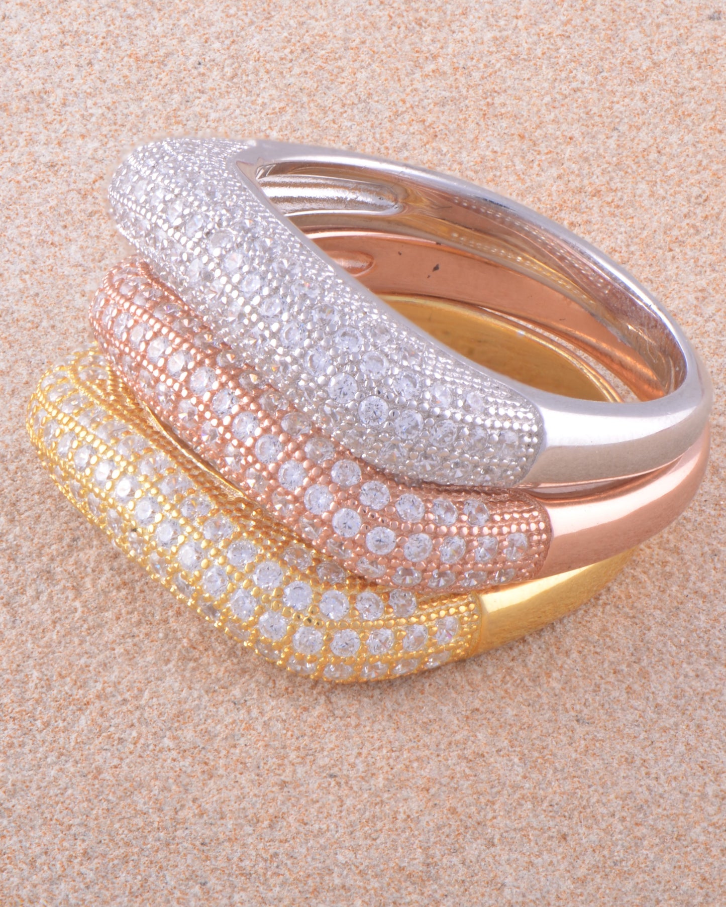 White/Yellow/Rose Gold Over Sterling Silver Womens Chunky Cz Stackable Statement Ring