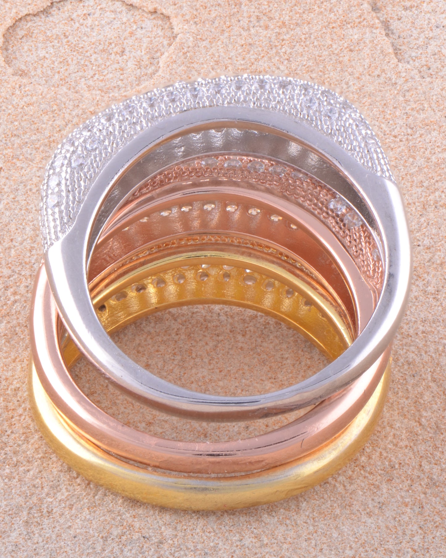 White/Yellow/Rose Gold Over Sterling Silver Womens Chunky Cz Stackable Statement Ring