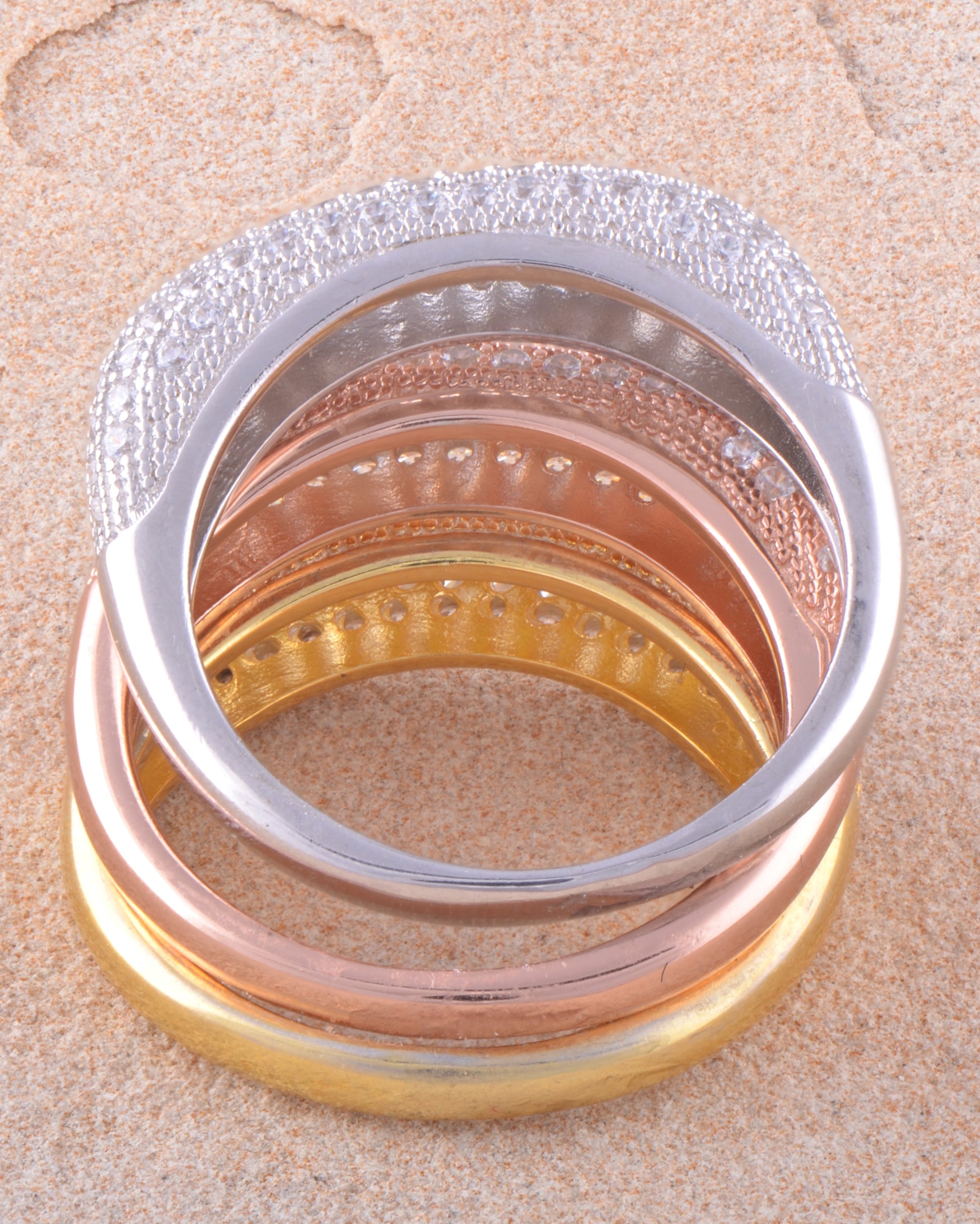 Rose Gold Gold over Sterling Silver Women's Chunky CZ Stackable Statement Ring