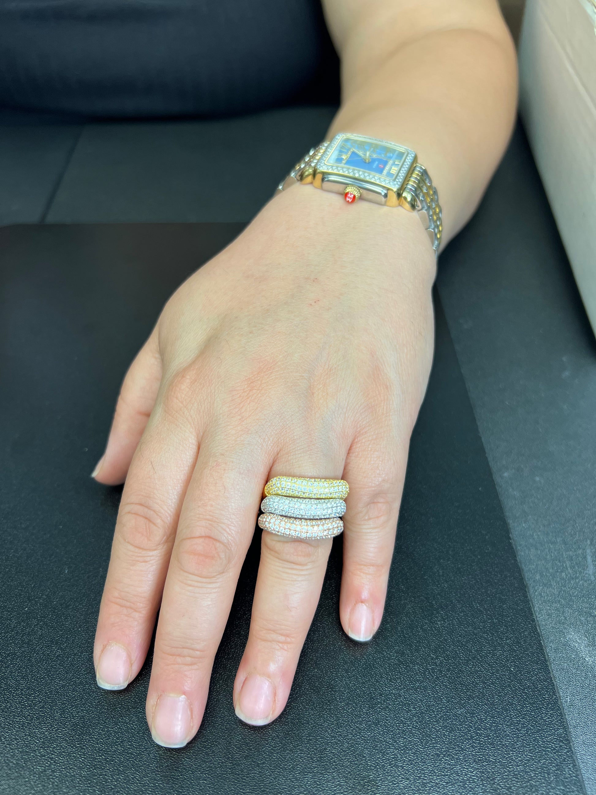 Rose Gold Gold over Sterling Silver Women's Chunky CZ Stackable Statement Ring
