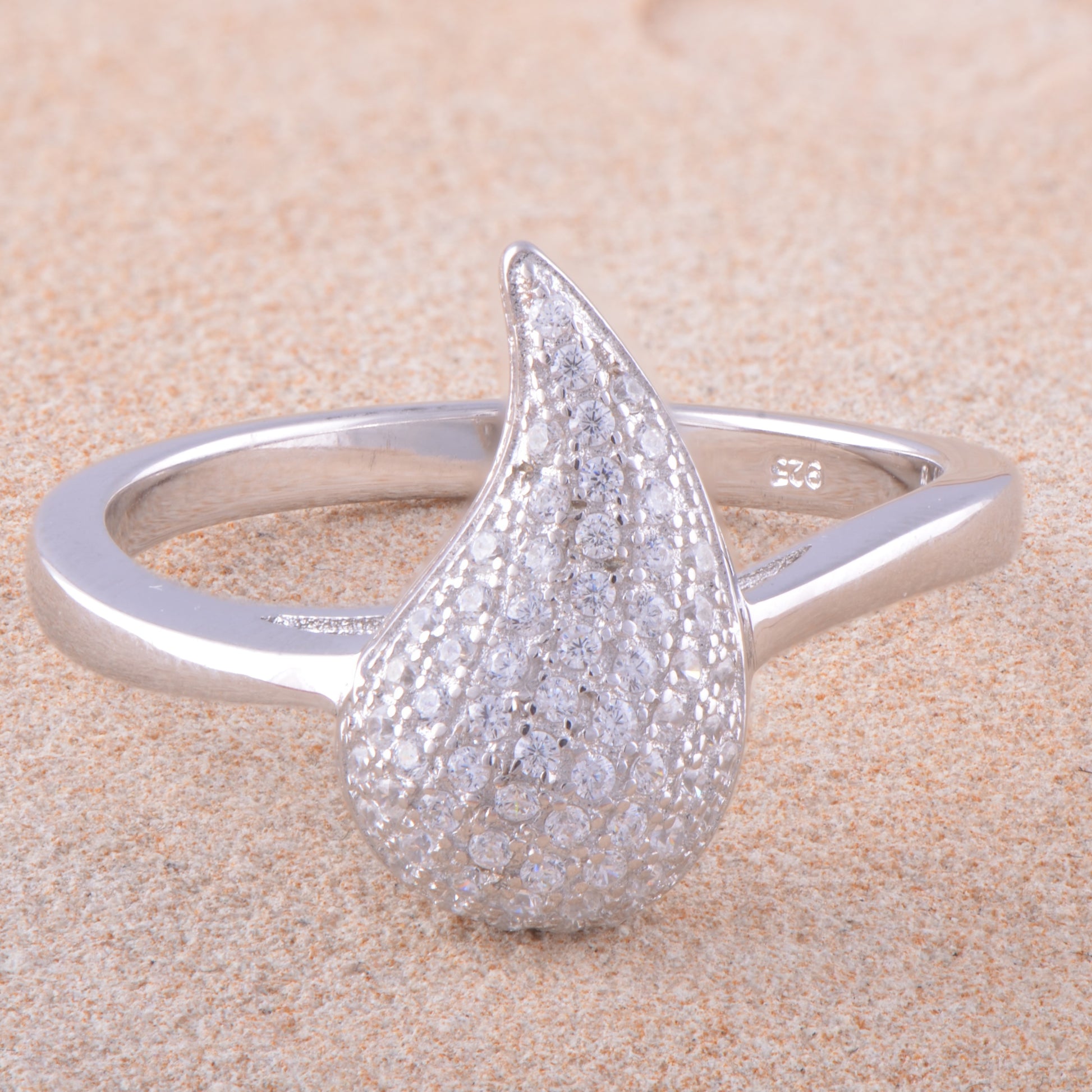 White Gold over Sterling Silver Women's CZ Shooting Star Comet Ring
