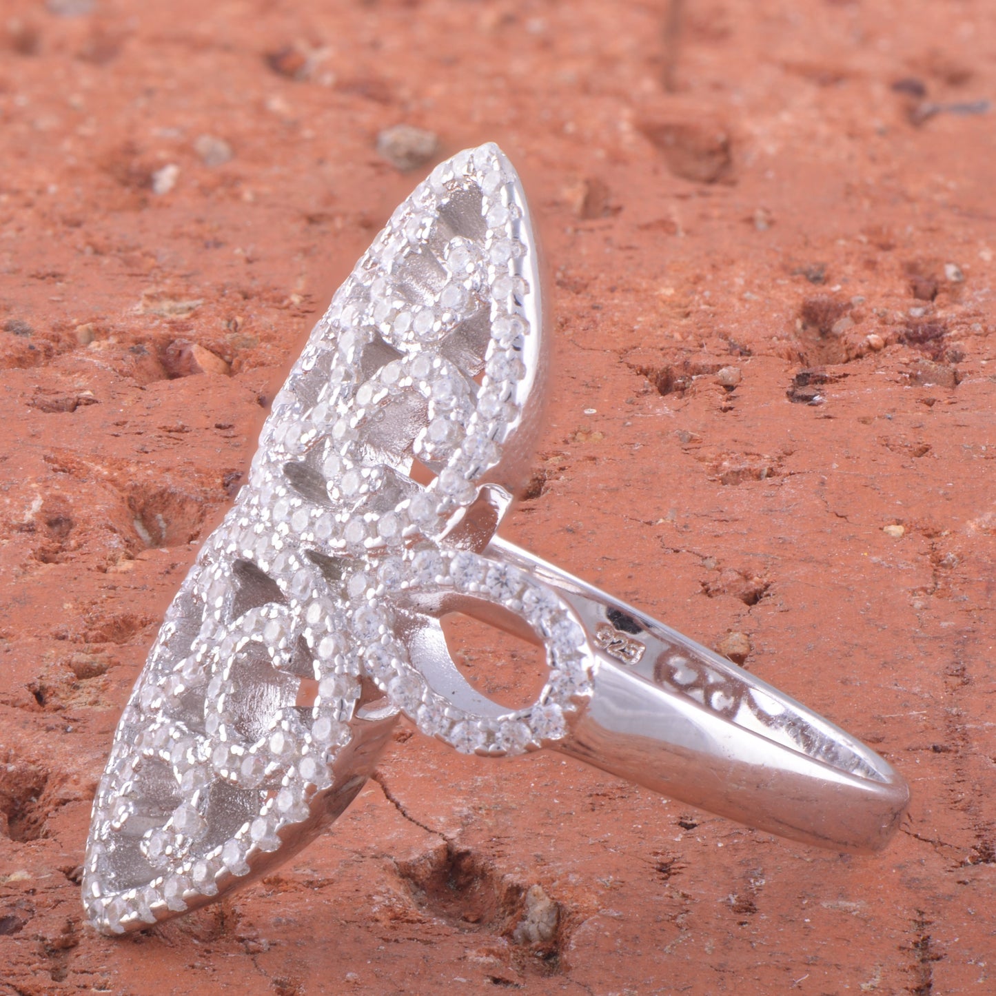 White Gold Over Sterling Silver Womens Chunky Filigree Fleur De Lis Cz Ring
