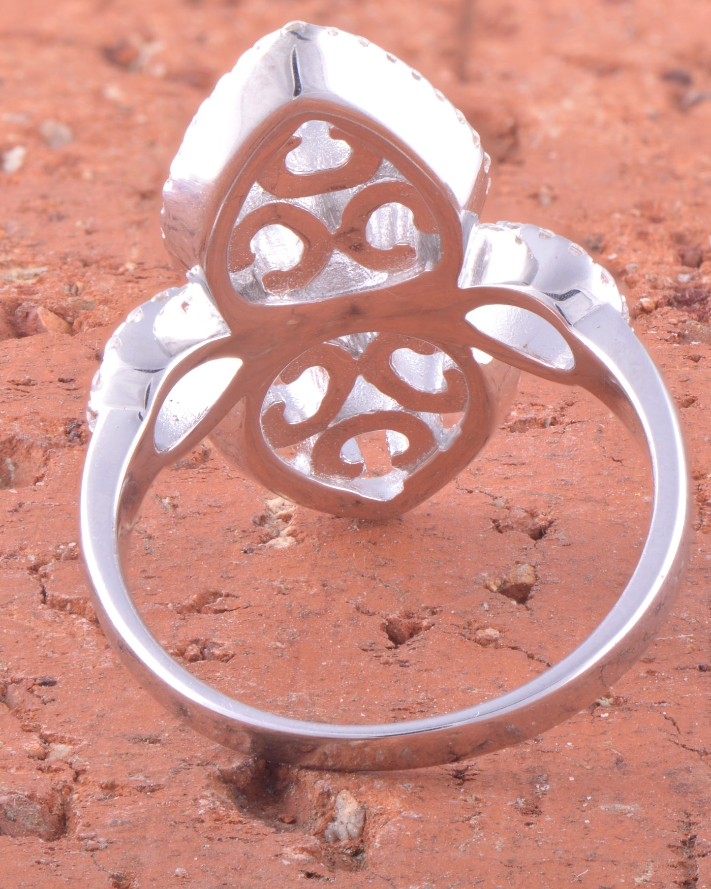 White Gold Over Sterling Silver Womens Chunky Filigree Fleur De Lis Cz Ring