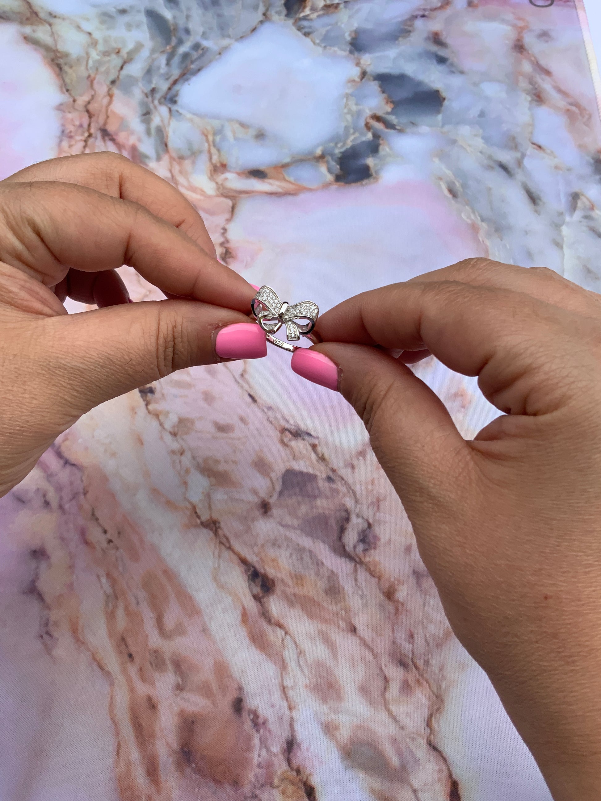 White Gold over Sterling Silver Women's CZ Gift Bow Ring