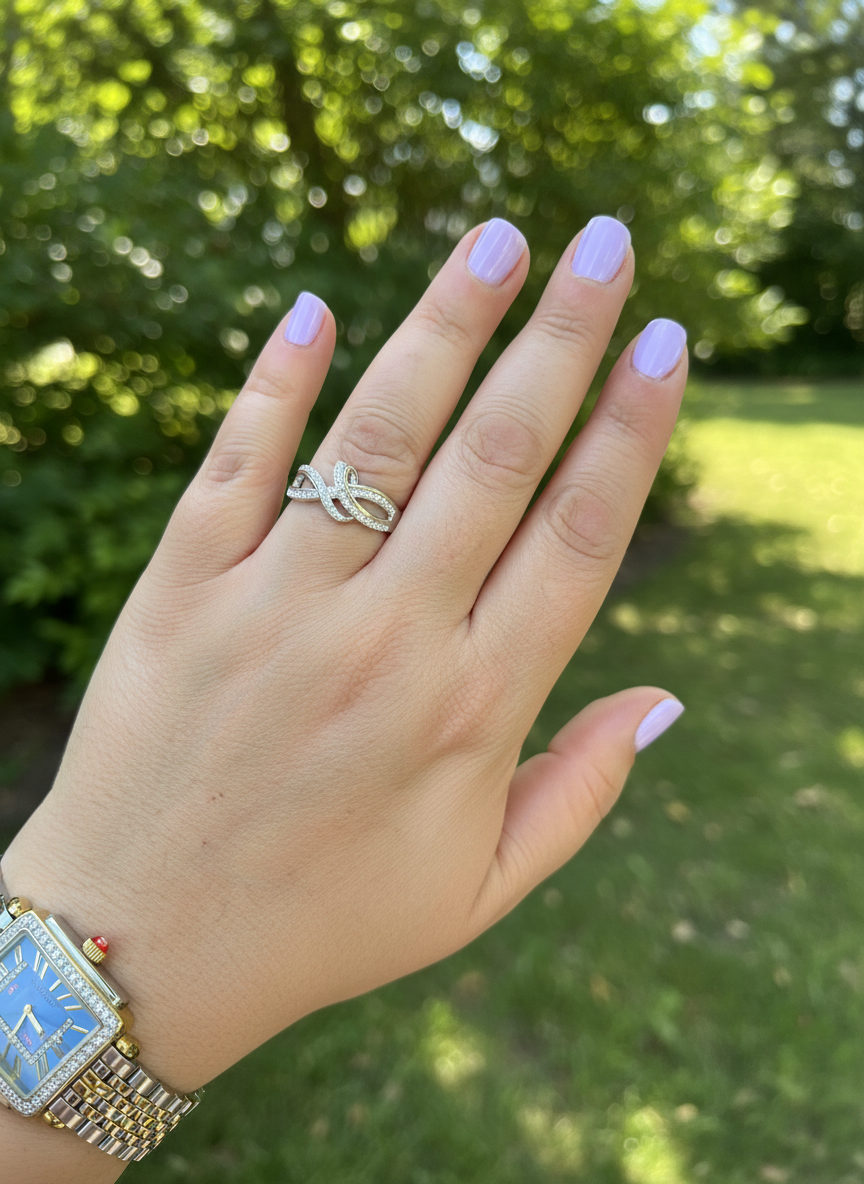 White Gold over Sterling Silver Women's CZ Thread Form Infinity Ring