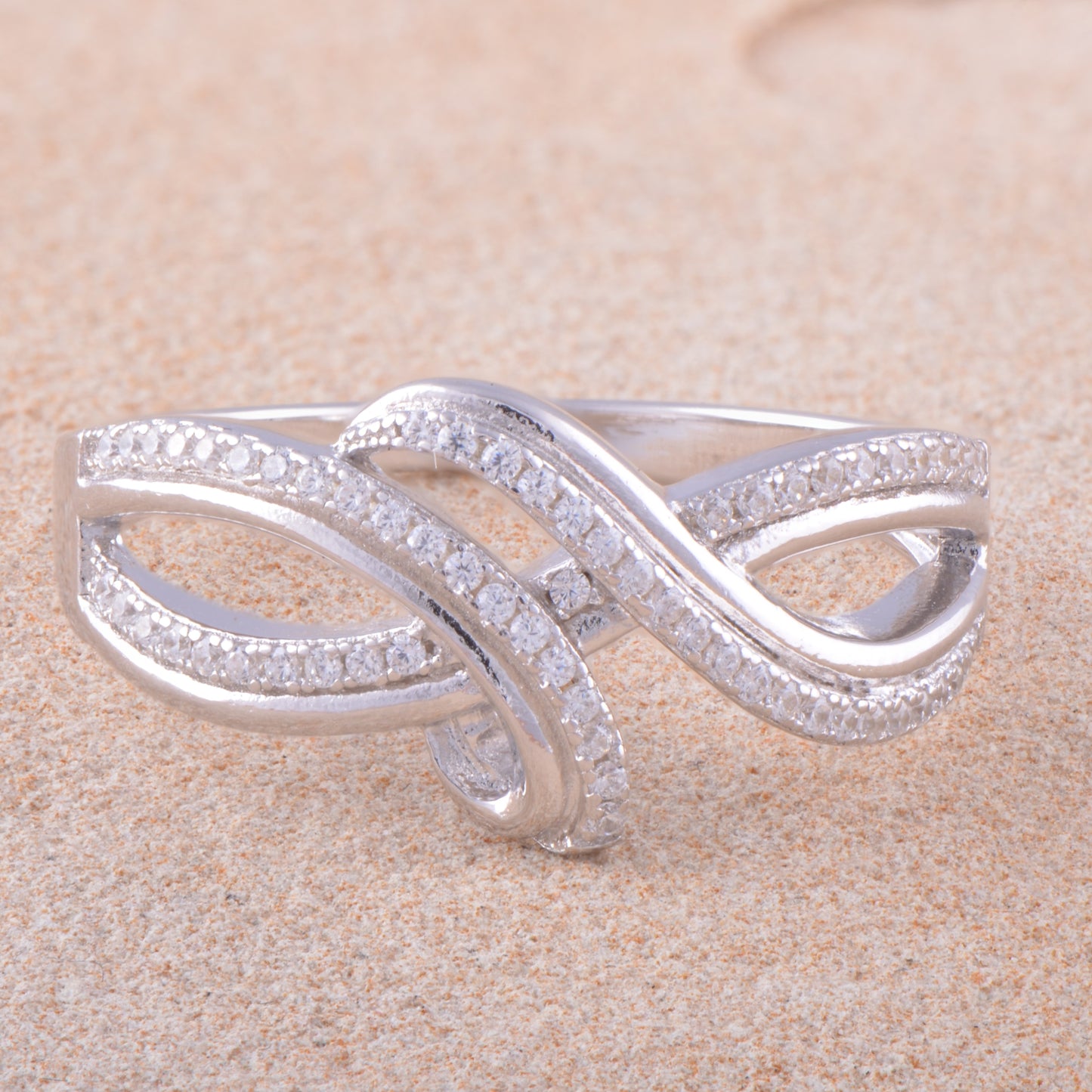 White Gold Over Sterling Silver Womens Cz Thread Form Infinity Ring