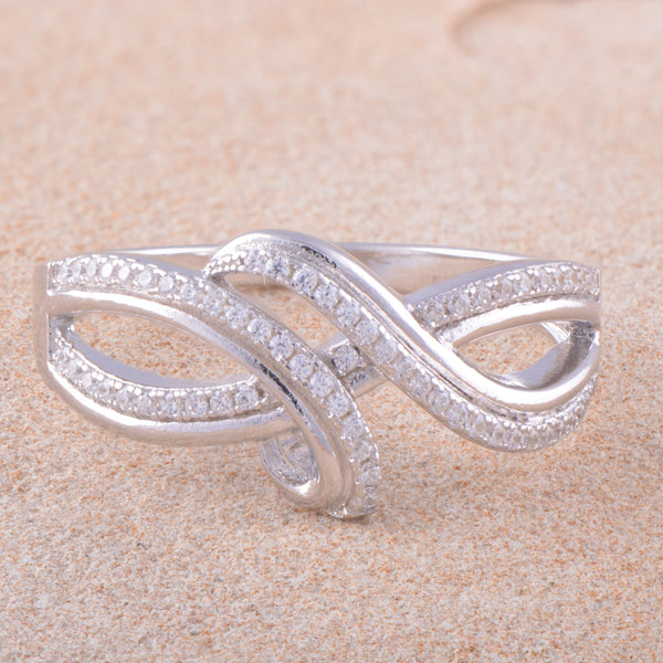 White Gold Over Sterling Silver Womens Cz Thread Form Infinity Ring