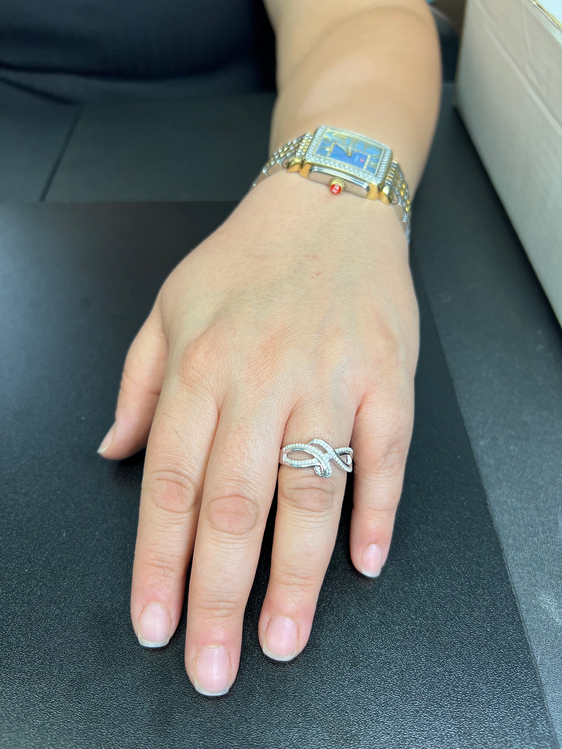 White Gold over Sterling Silver Women's CZ Thread Form Infinity Ring