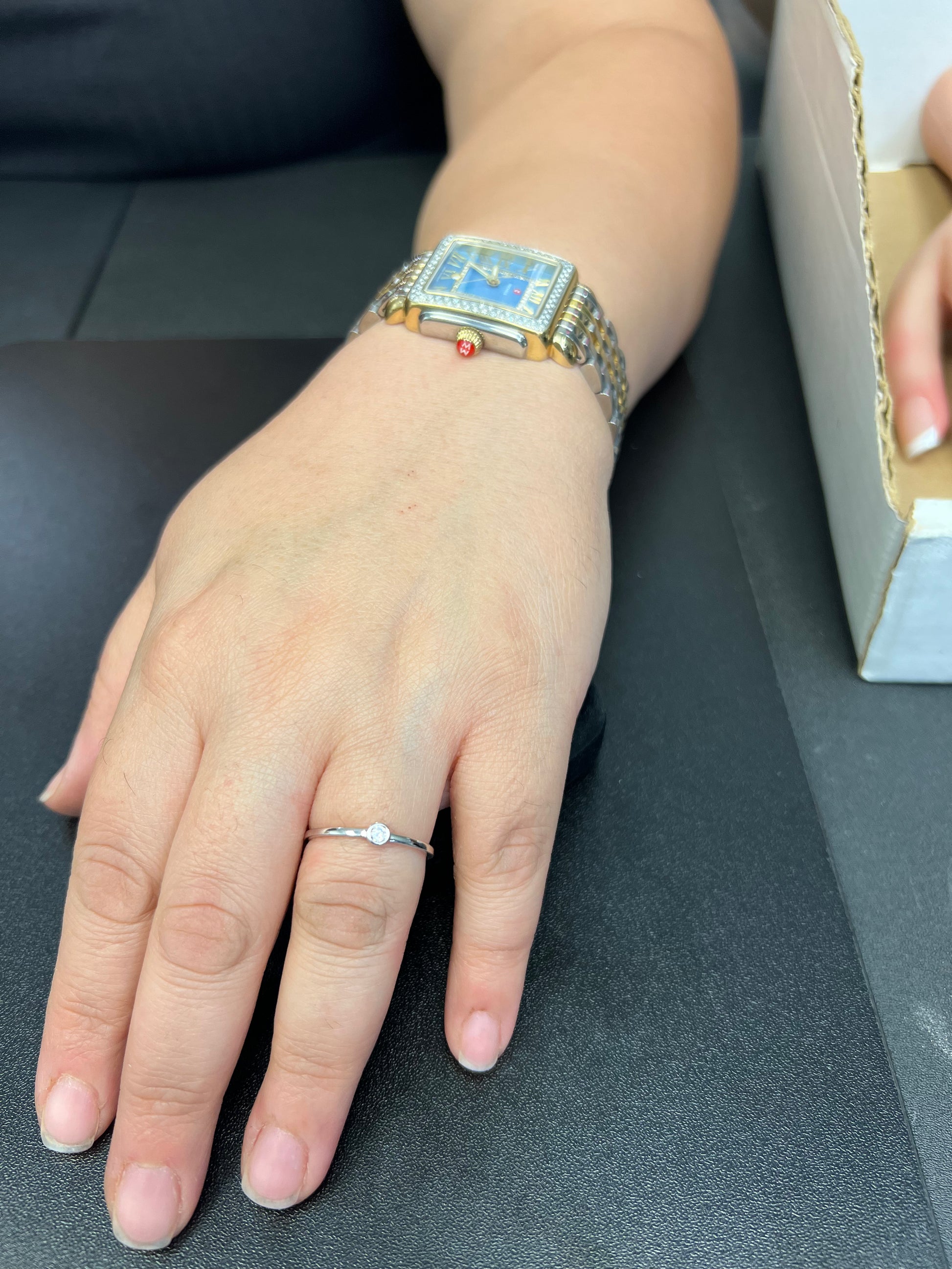White Gold over Sterling Silver Women's CZ Two Tone Flower Ring