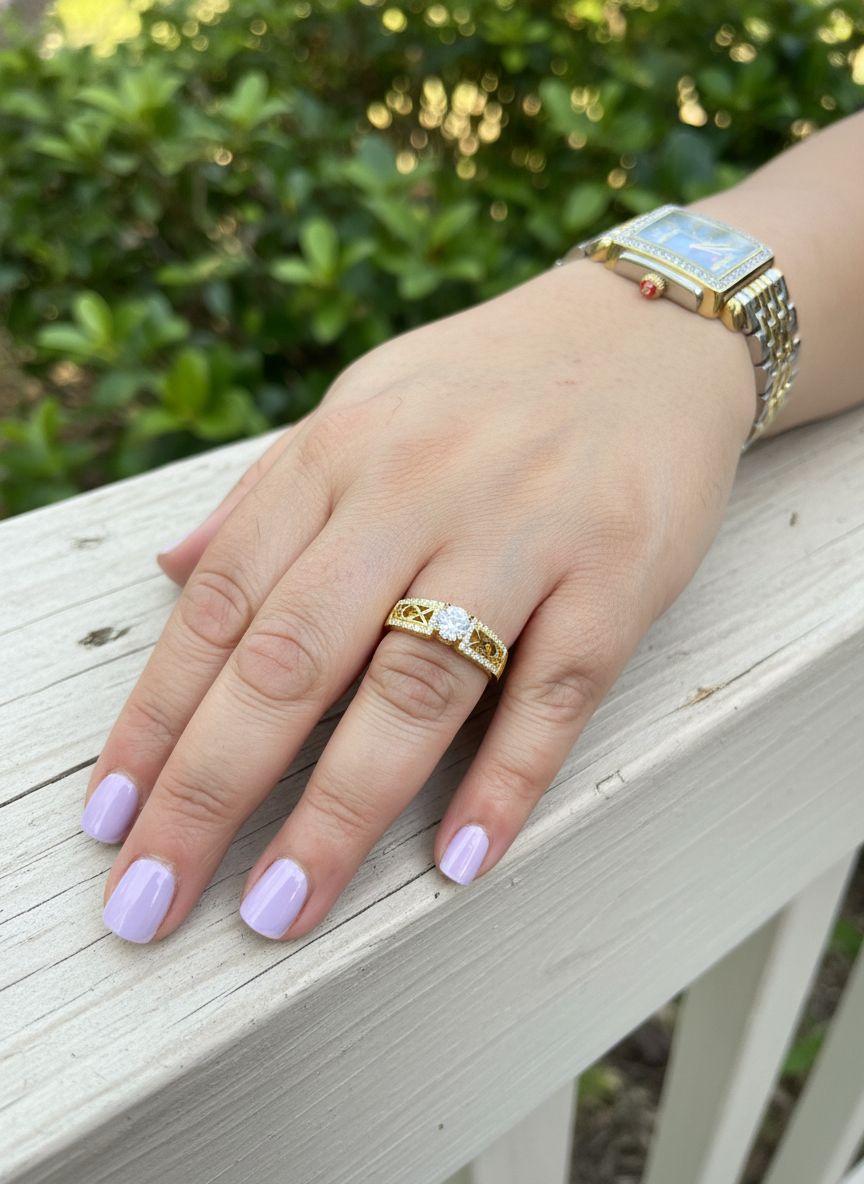 Yellow Gold over Sterling Silver CZ Women's Celtic Braid Ring