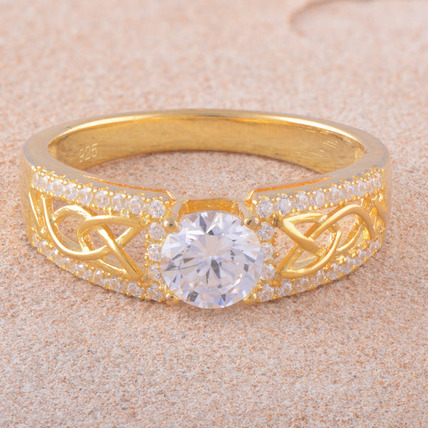 Yellow Gold Over Sterling Silver Cz Womens Celtic Braid Ring