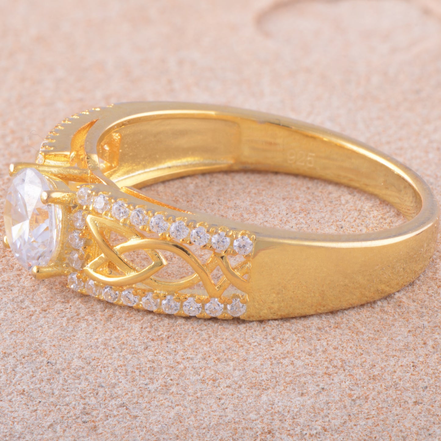 Yellow Gold Over Sterling Silver Cz Womens Celtic Braid Ring