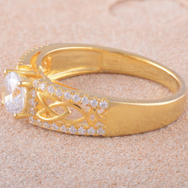 Yellow Gold Over Sterling Silver Cz Womens Celtic Braid Ring