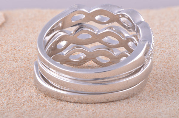 White Gold Over Sterling Silver Womens Cz Twisted Braid Stacked Triple Ring
