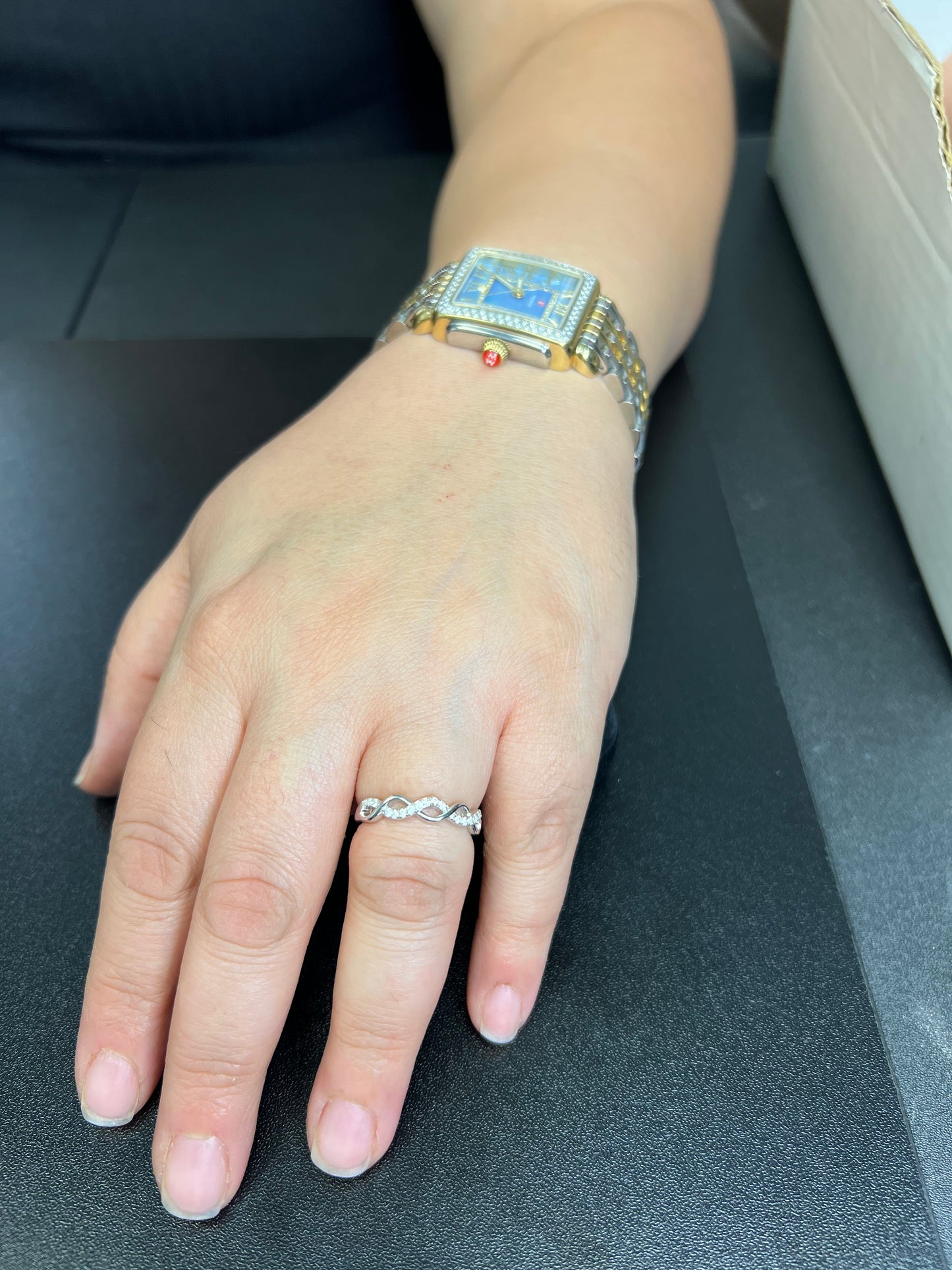 White Gold over Sterling Silver Women's CZ Twisted Braid Stacked Triple Ring