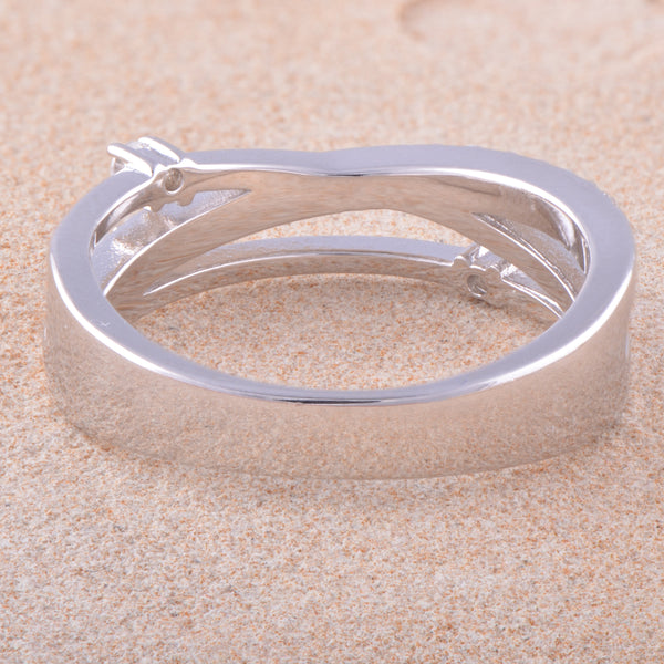 White Gold Over Sterling Silver Womens Cz Criss Cross Flower Stacking Ring