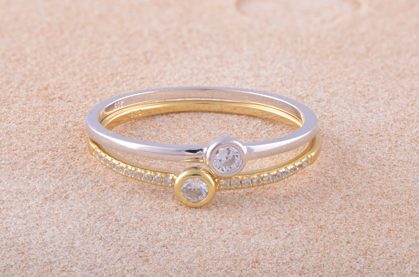 White Gold & White Gold over Sterling Silver Women's CZ Stacked Three Ring Set