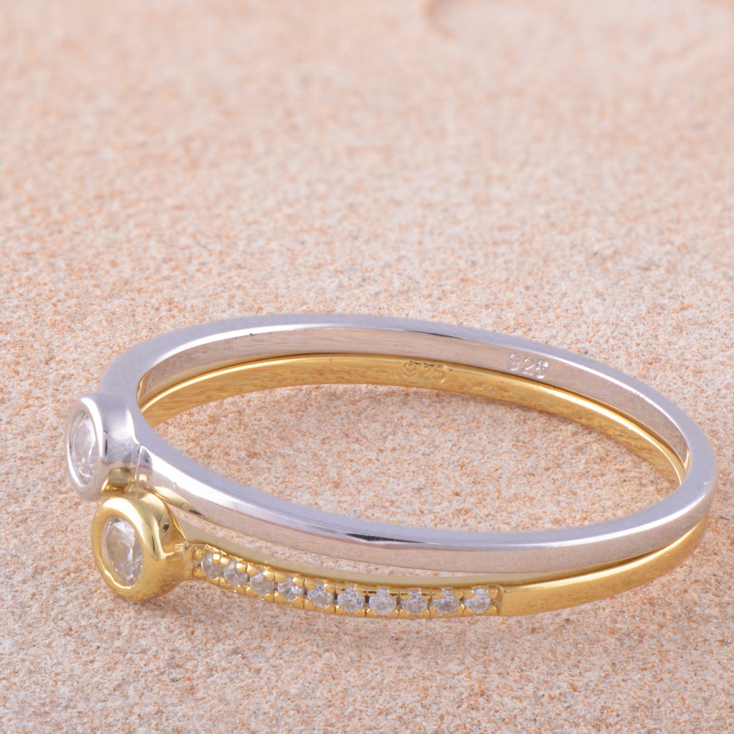 White Gold & White Gold over Sterling Silver Women's CZ Stacked Three Ring Set