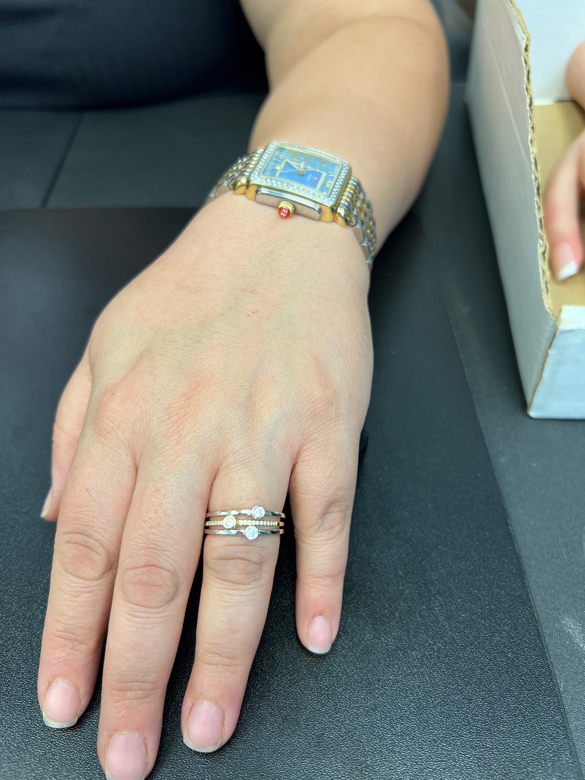 White Gold & White Gold over Sterling Silver Women's CZ Stacked Three Ring Set