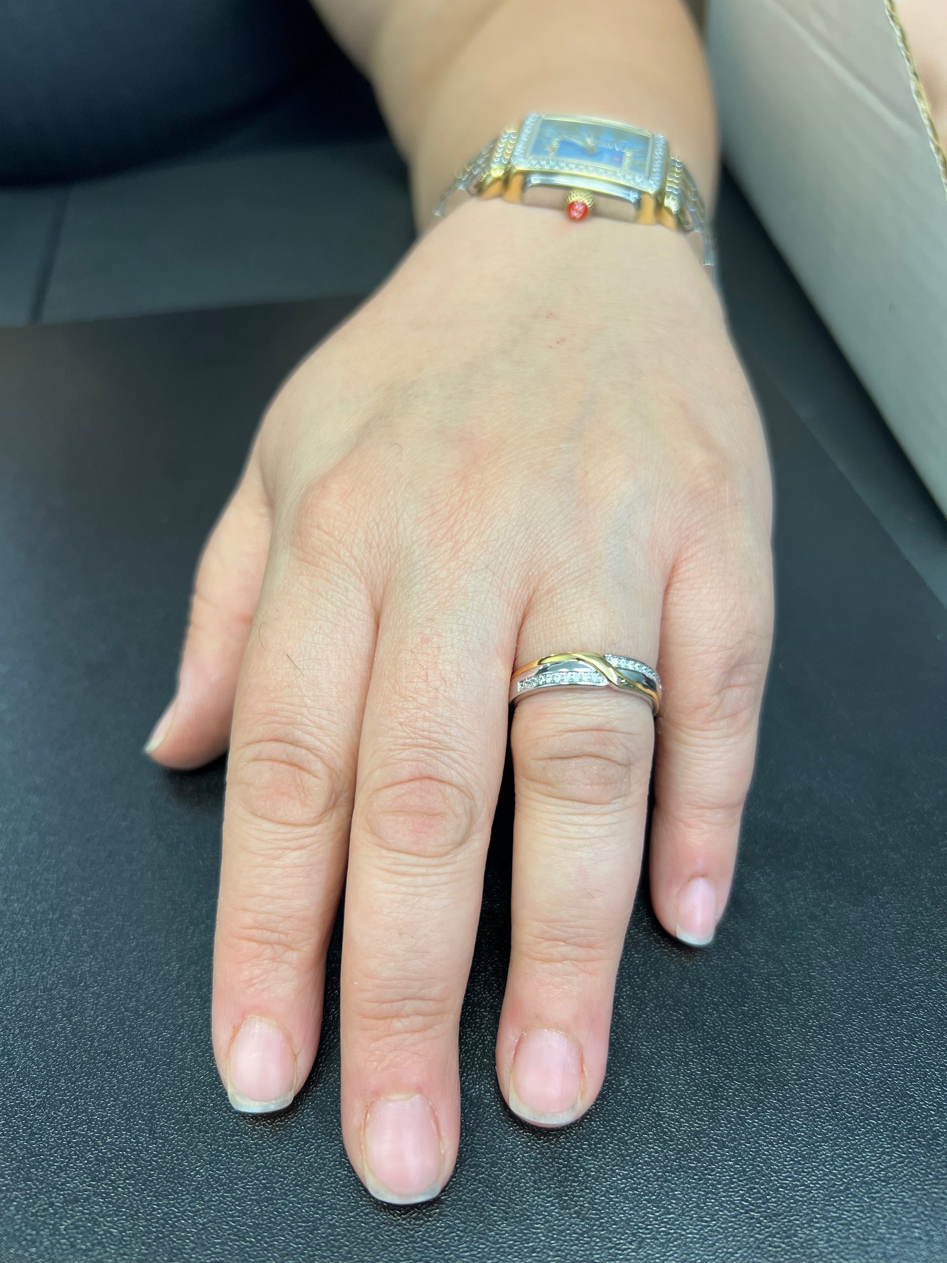 White Gold Yellow & White Gold over Sterling Silver Unisex CZ Swish Ring