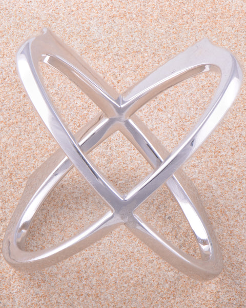 White Gold Over Sterling Silver Womens Cz Criss Cross Ring