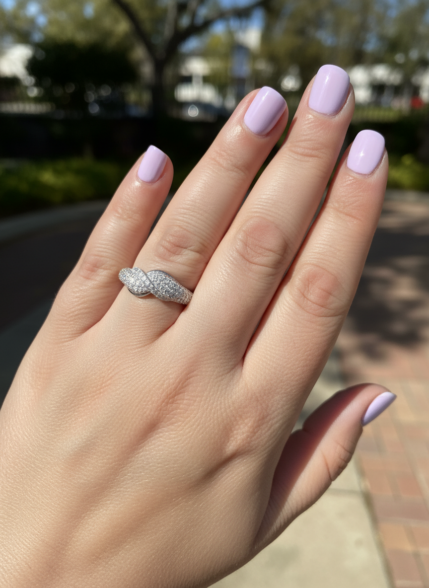 White Gold over Sterling Silver Women's CZ Twisted Cocktail Ring