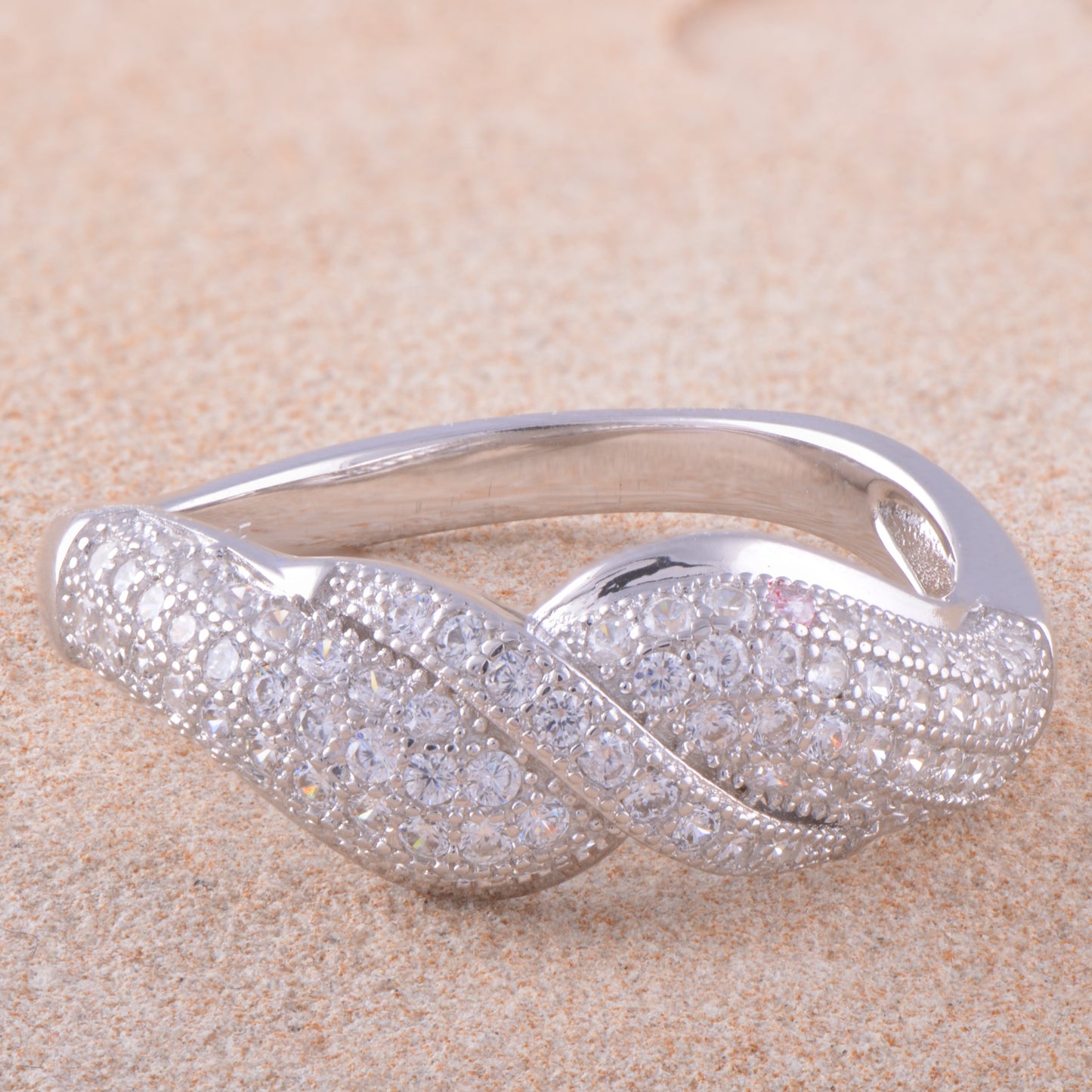White Gold Over Sterling Silver Womens Cz Twisted Cocktail Ring