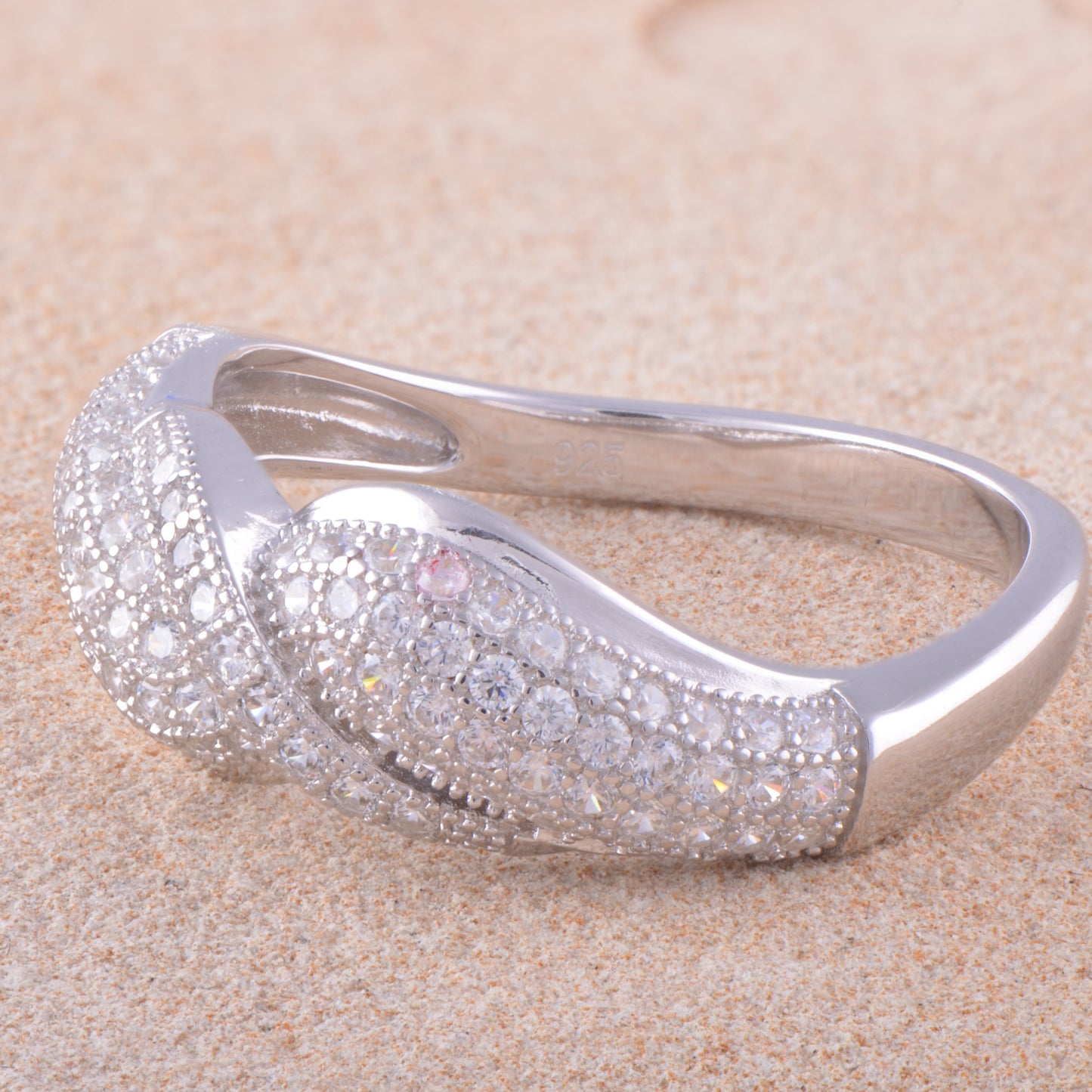 White Gold Over Sterling Silver Womens Cz Twisted Cocktail Ring