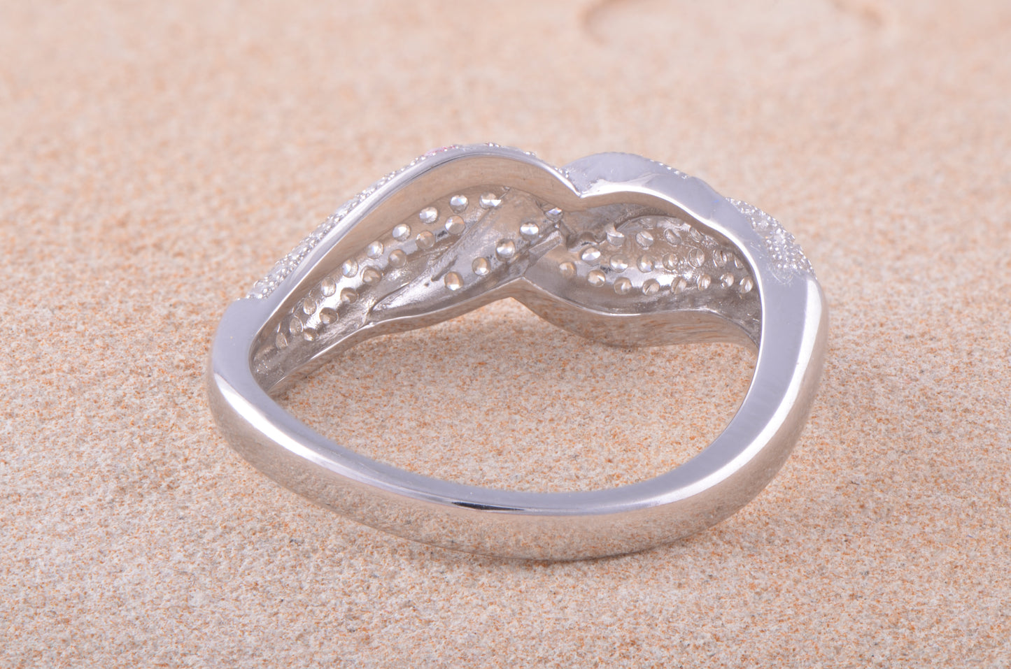 White Gold Over Sterling Silver Womens Cz Twisted Cocktail Ring