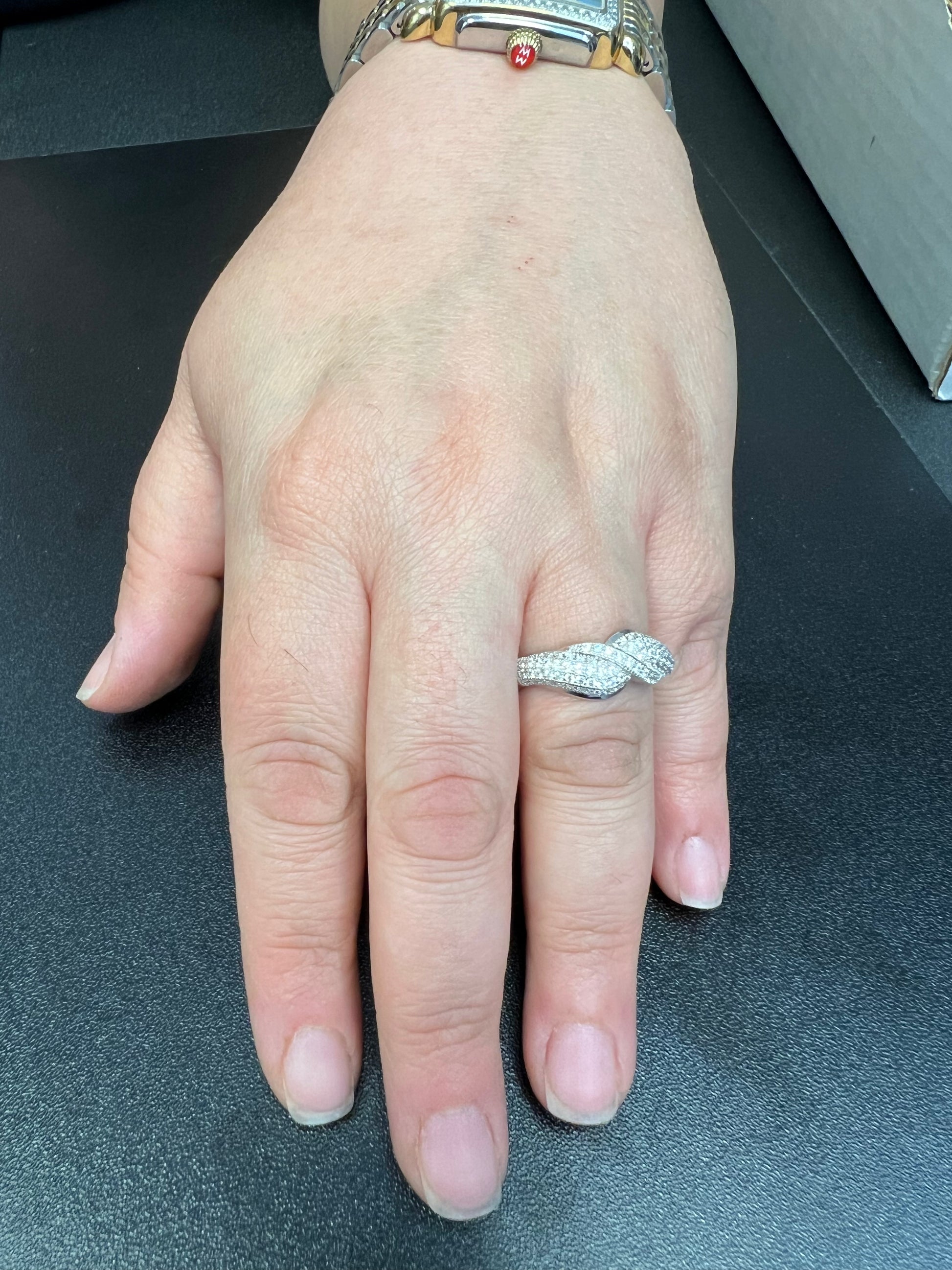 White Gold over Sterling Silver Women's CZ Twisted Cocktail Ring