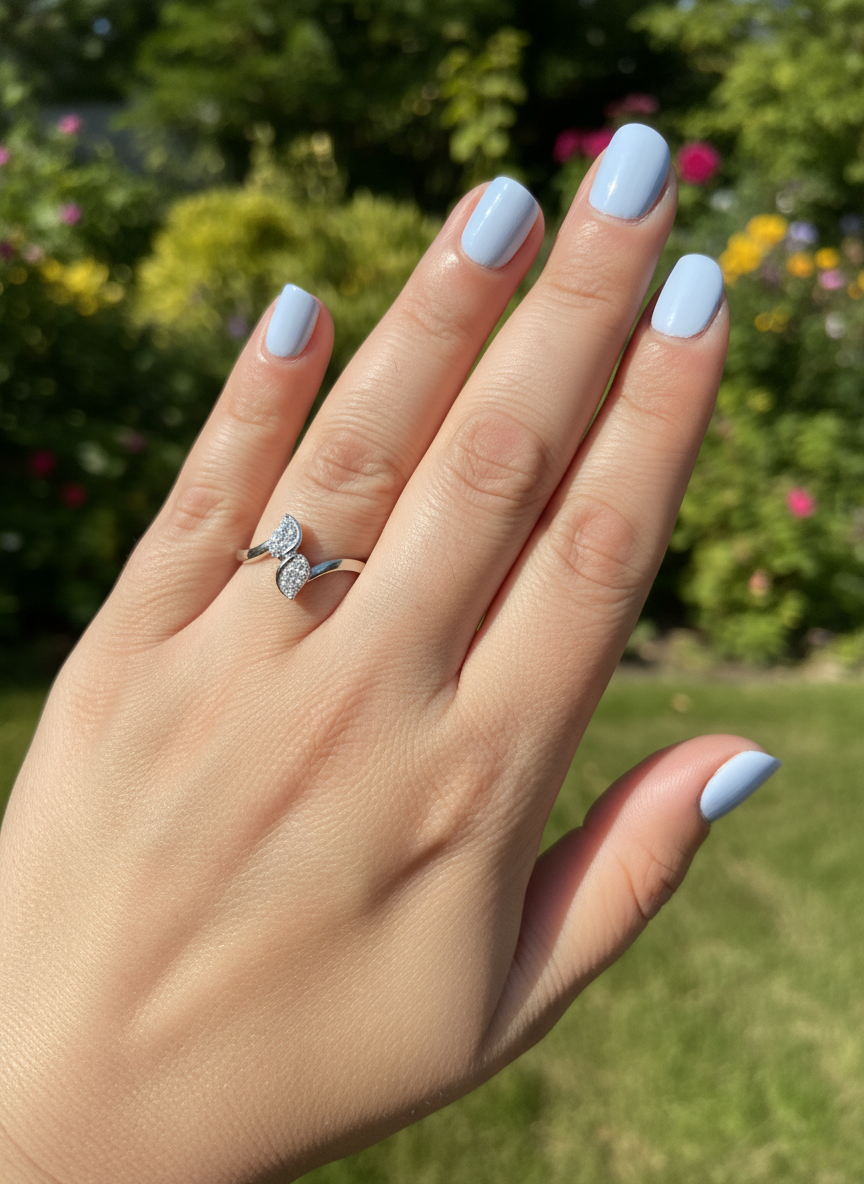White Gold over Sterling Silver Women's CZ bypass Leaf Ring