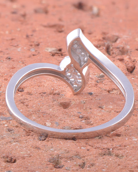 White Gold Over Sterling Silver Womens Cz bypass Leaf Ring