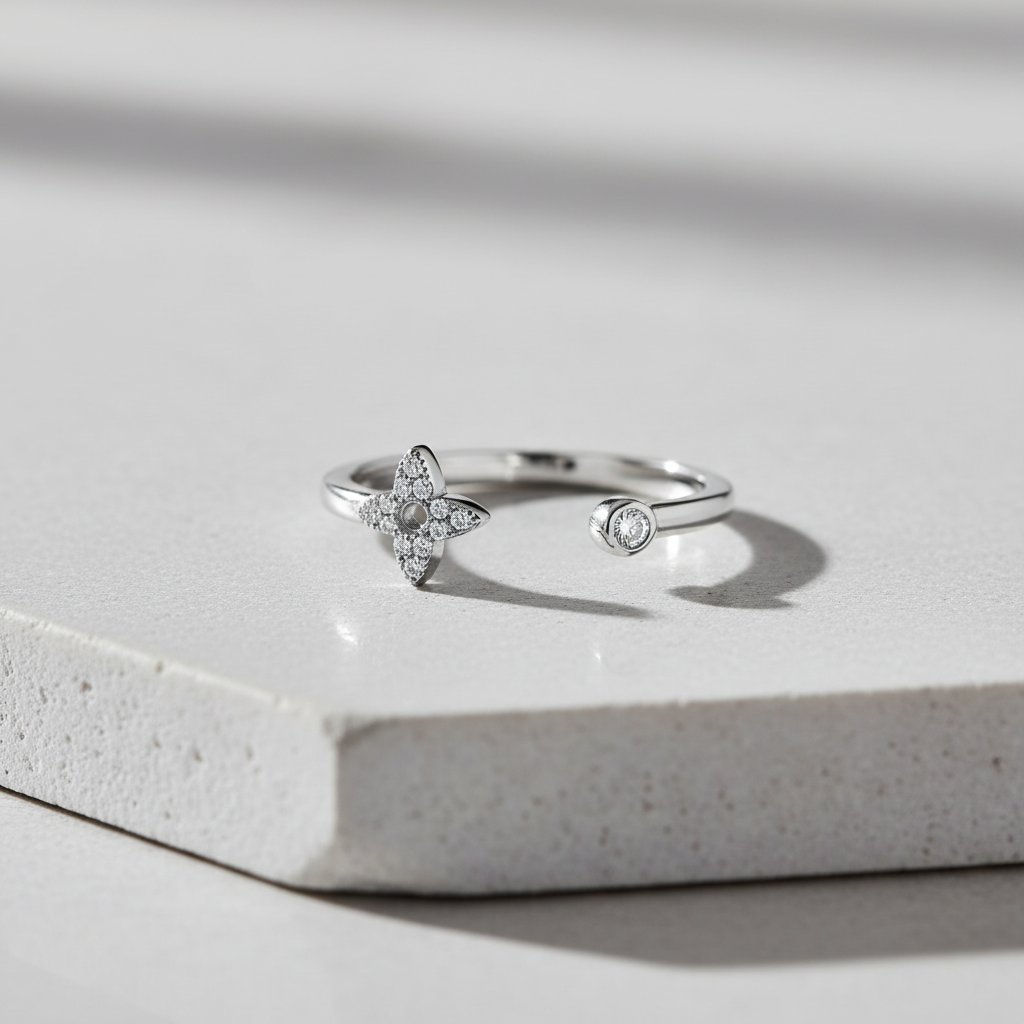 White Gold over Sterling Silver Women's CZ Thin Open Star Ring