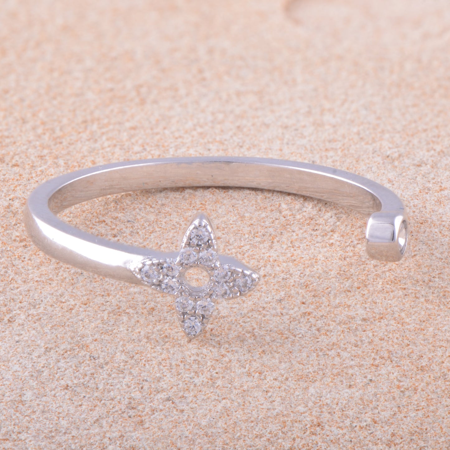 White Gold Over Sterling Silver Womens Cz Thin Open Star Ring