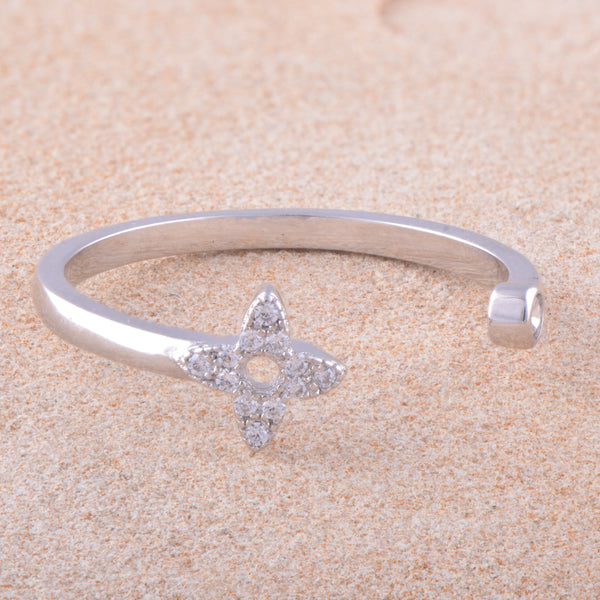 White Gold Over Sterling Silver Womens Cz Thin Open Star Ring