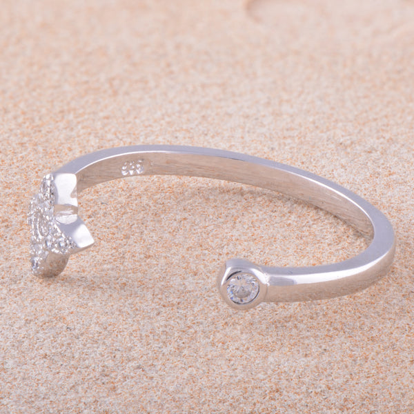White Gold Over Sterling Silver Womens Cz Thin Open Star Ring