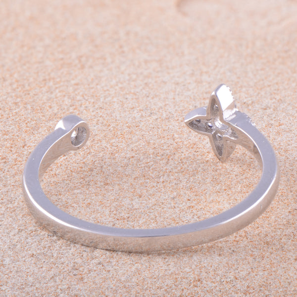 White Gold Over Sterling Silver Womens Cz Thin Open Star Ring